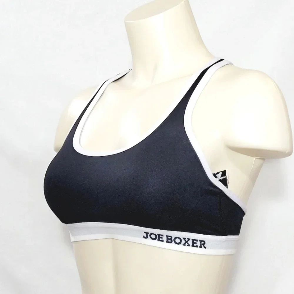 Joe Boxer Logo Band Racerback Wire Free Wireless Sports Bra Black & W
